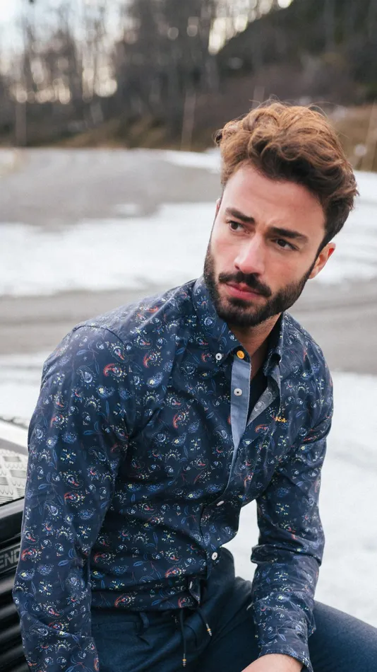 NZA New Zealand Auckland Shirts Dark Blue Shirt With Leaf Print 8211 Winter Navy 8211 Men