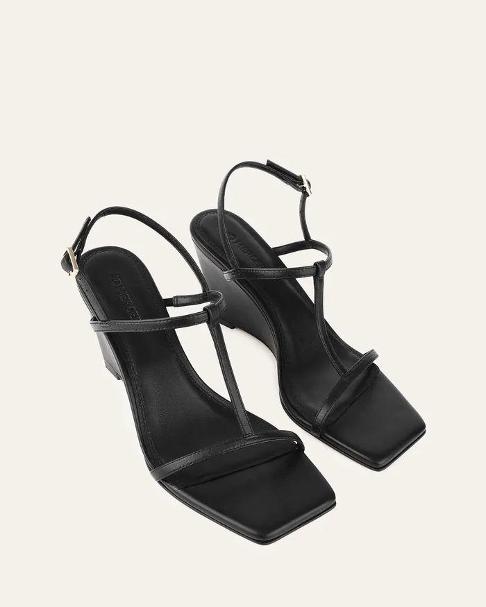 Ophelia mid heel wedges black leather MID SANDALS jomercer Women Ophelia mid heel wedges black leather MID SANDALS jomercer Women