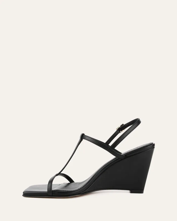 Ophelia mid heel wedges black leather MID SANDALS jomercer Women Ophelia mid heel wedges black leather MID SANDALS jomercer Women