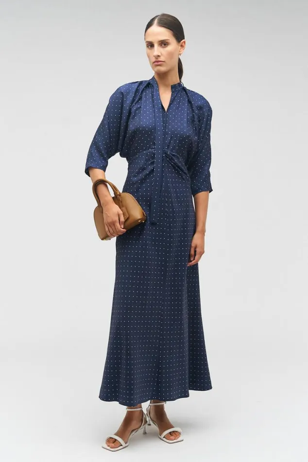 Oroton Dresses Pindot Tie Neck Dress North Sea 8211 Women