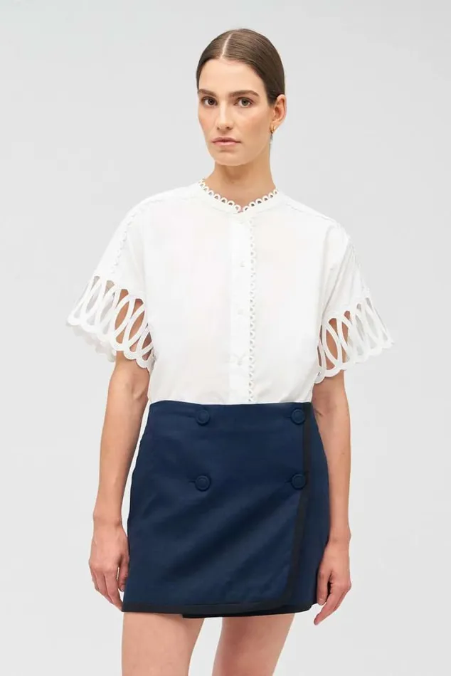 Oroton Tops Lace Trim Blouse White 8211 Women
