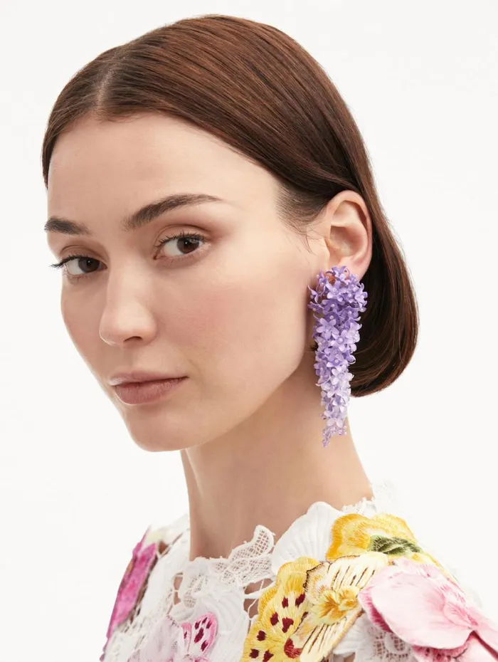 Oscar De La Renta Cascading Flower ClipOn Earrings Lavender Women Earrings Oscar De La Renta Cascading Flower ClipOn Earrings Lavender Women Earrings