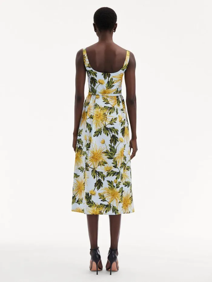 Oscar De La Renta Chrysanthemum Cotton Poplin Tank Dress Yellow Light Blue Women Dresses Oscar De La Renta Chrysanthemum Cotton Poplin Tank Dress Yellow Light Blue Women Dresses