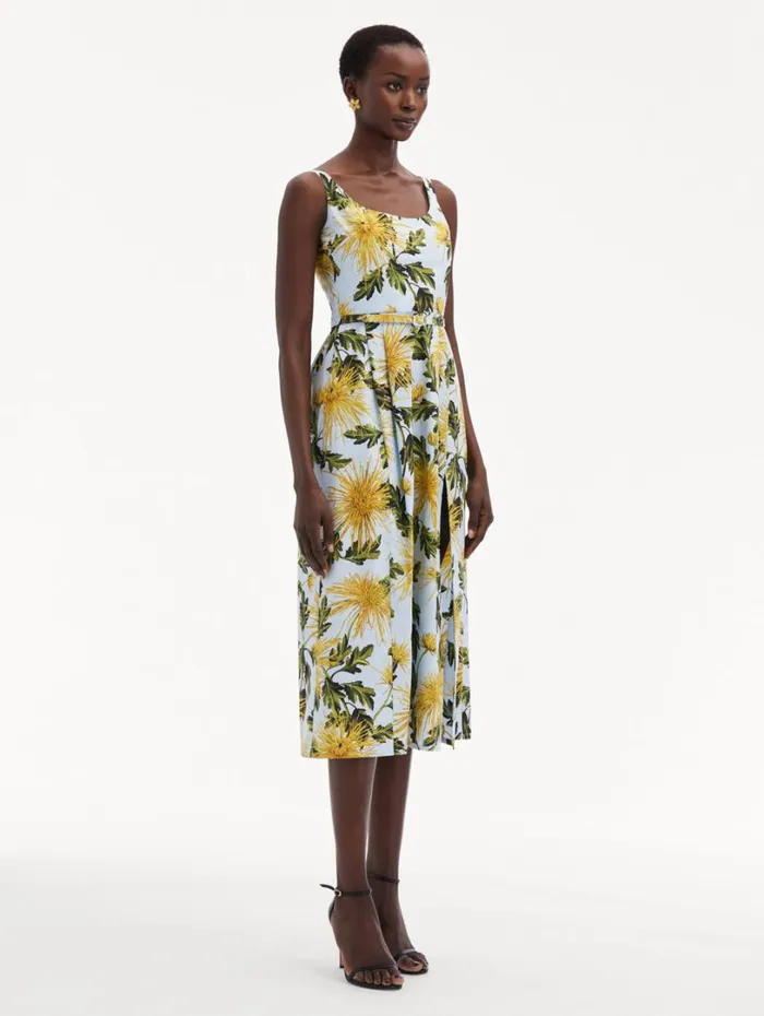 Oscar De La Renta Chrysanthemum Cotton Poplin Tank Dress Yellow Light Blue Women Dresses Oscar De La Renta Chrysanthemum Cotton Poplin Tank Dress Yellow Light Blue Women Dresses