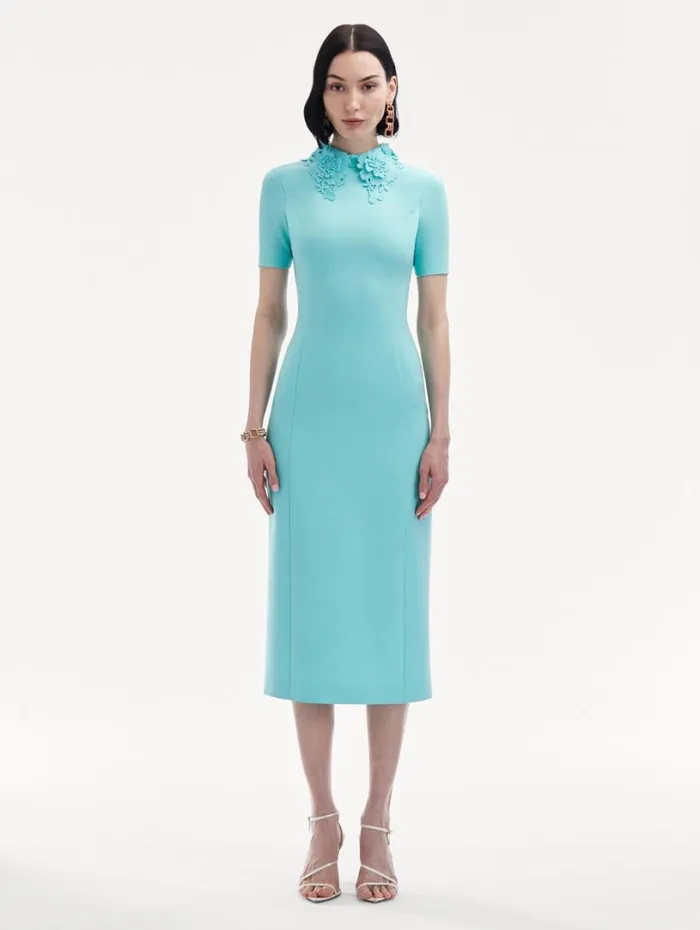Oscar De La Renta Floral Guipure Collar Midi Dress Soft Mint Women Dresses Oscar De La Renta Floral Guipure Collar Midi Dress Soft Mint Women Dresses