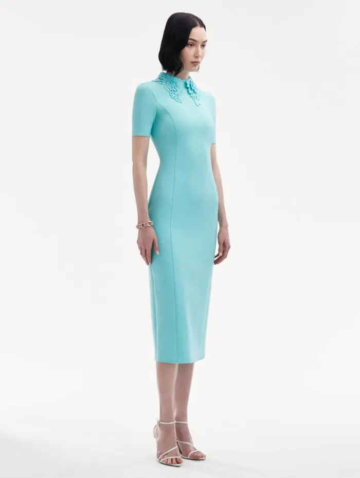 Oscar De La Renta Floral Guipure Collar Midi Dress Soft Mint Women Dresses Oscar De La Renta Floral Guipure Collar Midi Dress Soft Mint Women Dresses