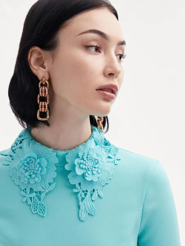 Oscar De La Renta Floral Guipure Collar Midi Dress Soft Mint Women Dresses Oscar De La Renta Floral Guipure Collar Midi Dress Soft Mint Women Dresses