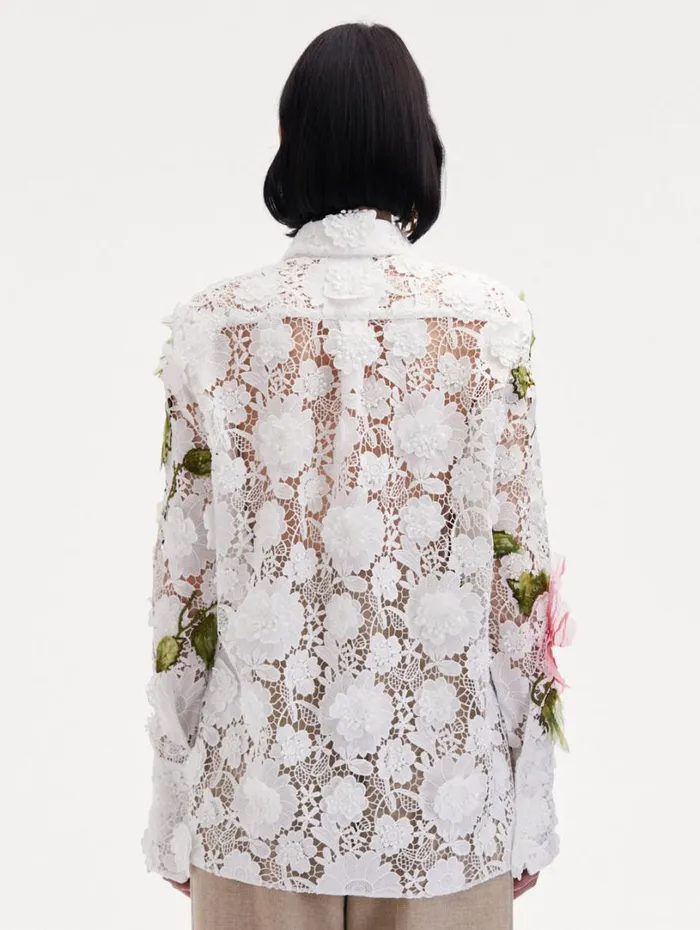 Oscar De La Renta Hibiscus Embroidered Floral Guipure Blouse White Women Blouses and Knits Oscar De La Renta Hibiscus Embroidered Floral Guipure Blouse White Women Blouses and Knits