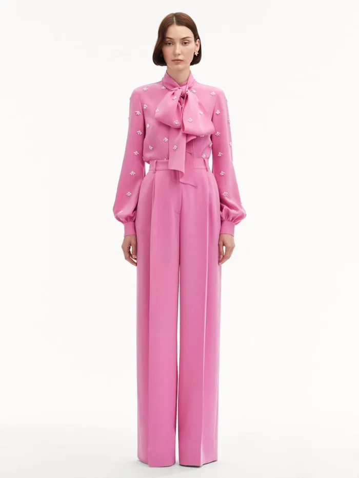Oscar De La Renta Wide Leg Silk Georgette Pant Rosehip Women Pants and Skirts Oscar De La Renta Wide Leg Silk Georgette Pant Rosehip Women Pants and Skirts