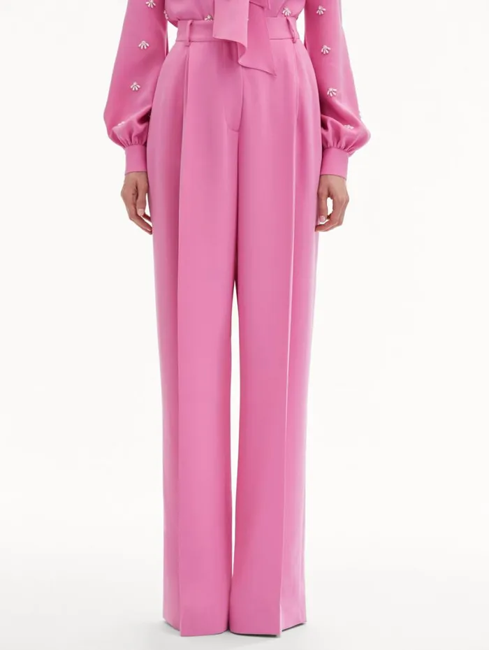 Oscar De La Renta Wide Leg Silk Georgette Pant Rosehip Women Pants and Skirts Oscar De La Renta Wide Leg Silk Georgette Pant Rosehip Women Pants and Skirts