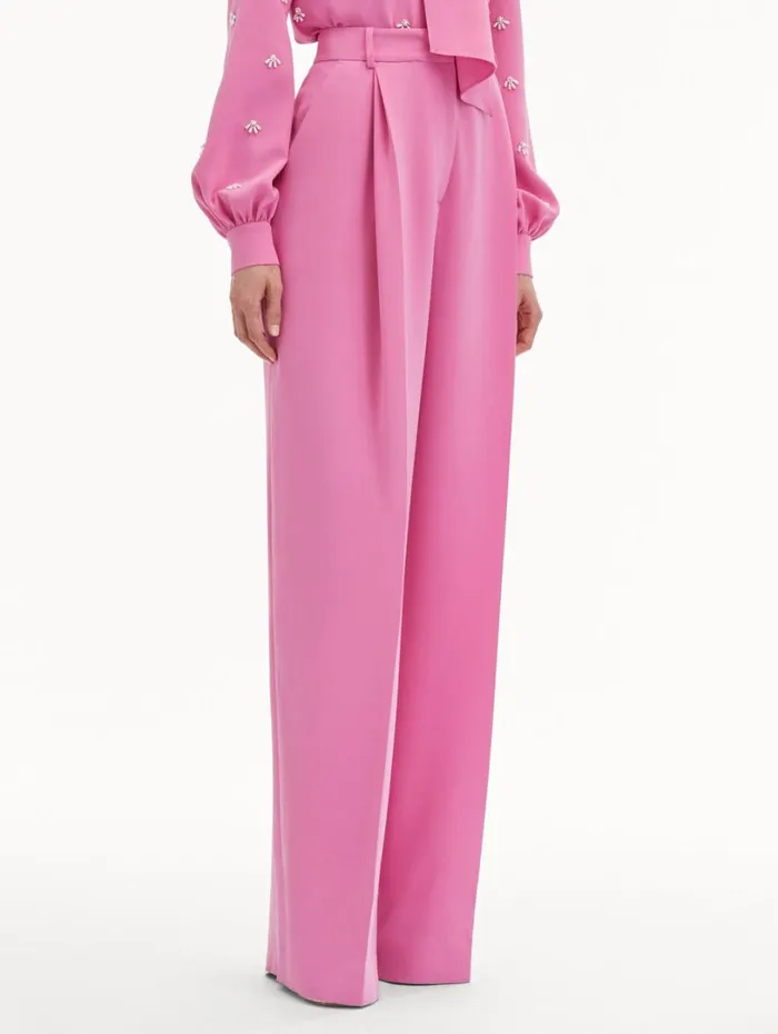 Oscar De La Renta Wide Leg Silk Georgette Pant Rosehip Women Pants and Skirts Oscar De La Renta Wide Leg Silk Georgette Pant Rosehip Women Pants and Skirts