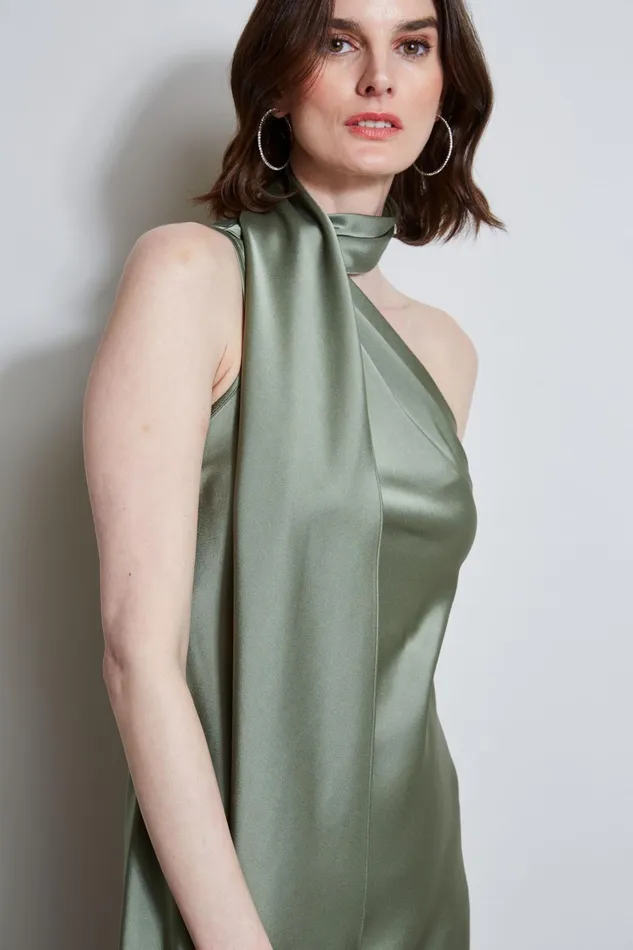 Outlet 8211 Women Dresses and Jumpsuits Elie Tahari Satin Scarf Dress Tuscan Olive