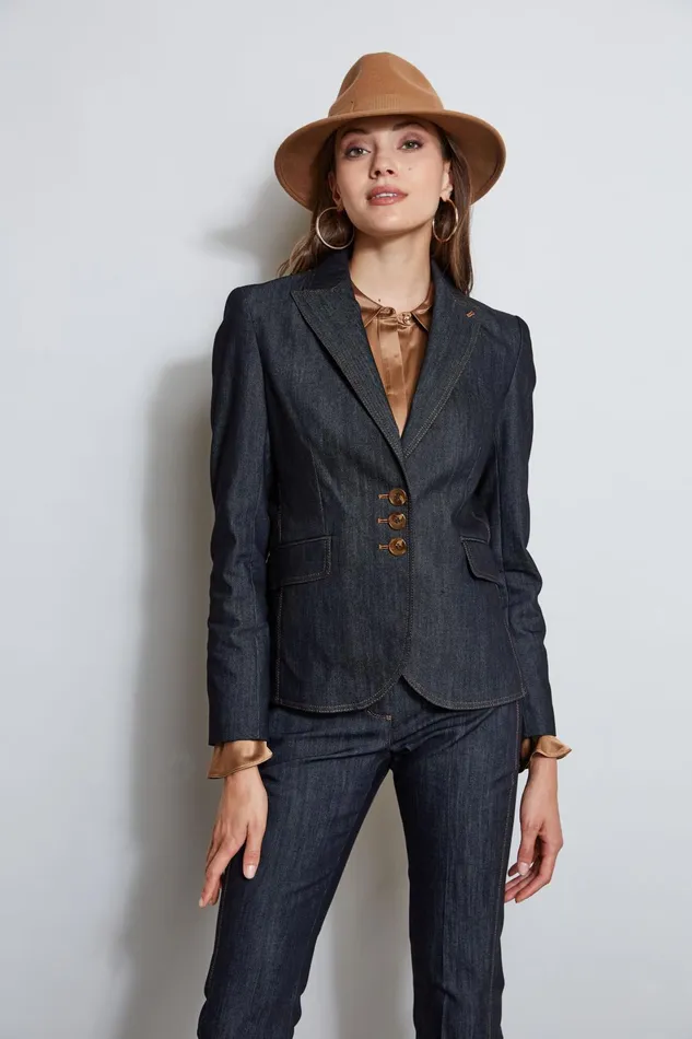 Outlet 8211 Women Jackets and Blazers Elie Tahari Denim 3 Button Blazer Indigo