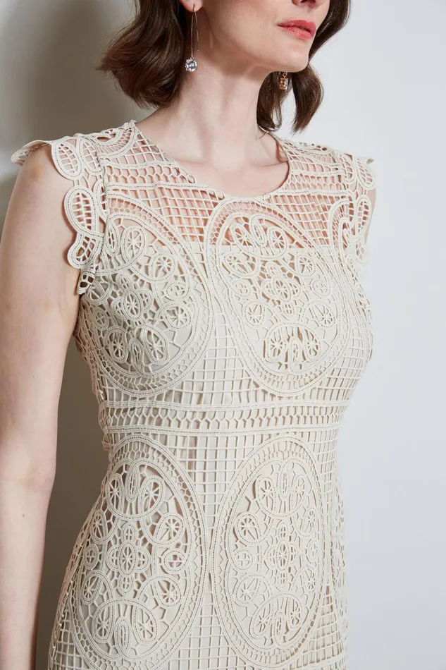 Outlet 8211 Women Sleeveless Dresses Elie Tahari Mosaic Lace Dress Flour