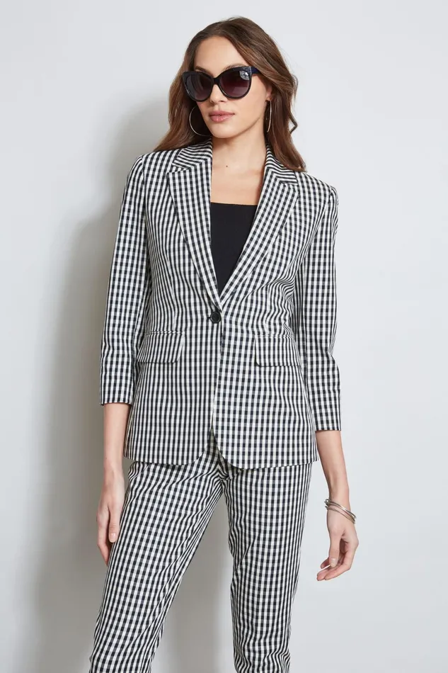 Outlet 8211 Women Suiting Elie Tahari Gingham Blazer Blackwhite