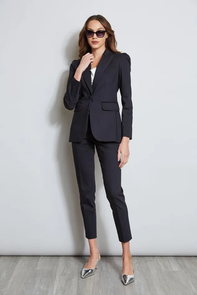 Outlet 8211 Women Suiting Elie Tahari Pleat Shoulder Cotton Blazer Black