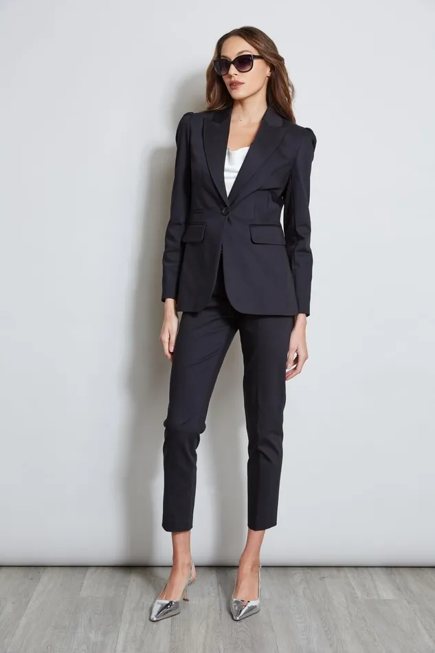 Outlet 8211 Women Suiting Elie Tahari Pleat Shoulder Cotton Blazer Black