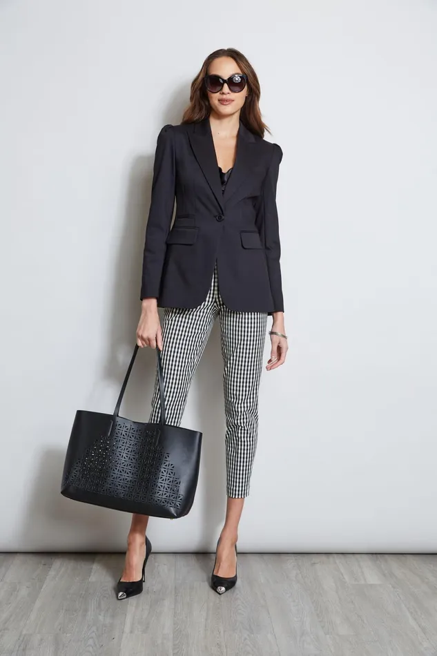 Outlet 8211 Women Suiting Elie Tahari Pleat Shoulder Cotton Blazer Black