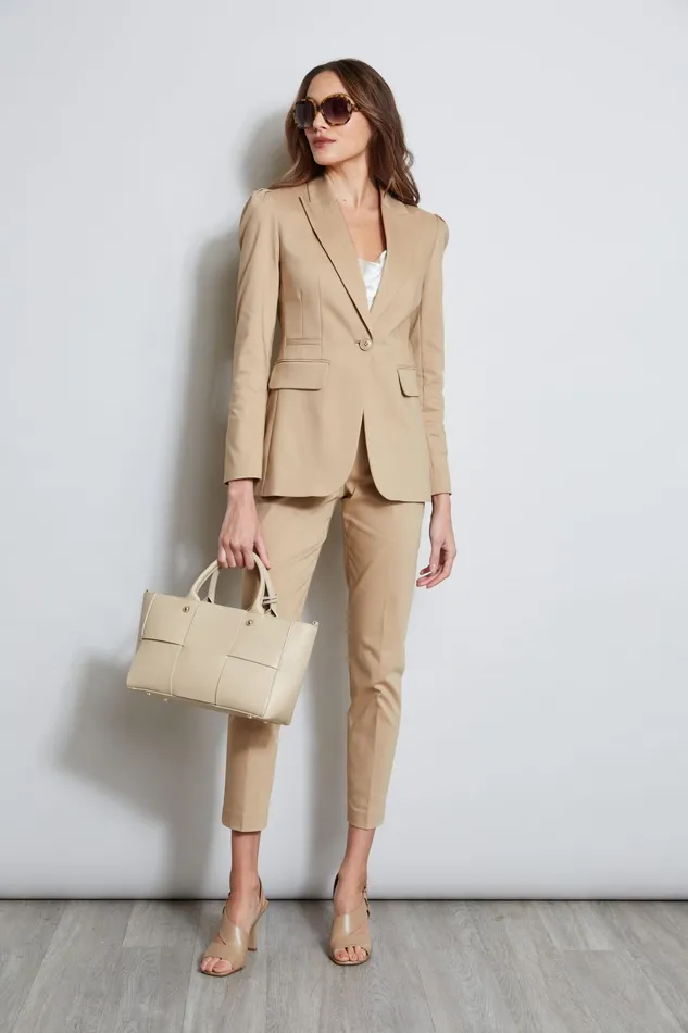 Outlet 8211 Women Suiting Elie Tahari Pleat Shoulder Cotton Blazer Sandcastle
