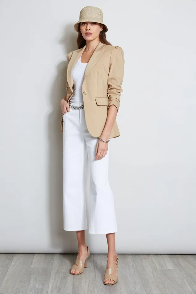 Outlet 8211 Women Suiting Elie Tahari Pleat Shoulder Cotton Blazer Sandcastle