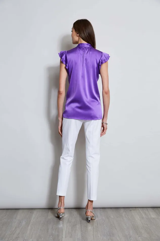 Outlet 8211 Women Suiting Elie Tahari Silk Satin Flutter Sleeve Shirt Violet