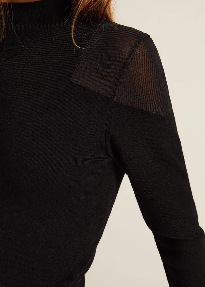 Phase Eight Amiee Sheer Cold Shoulder Knit Panel Top Black Women Knitwear