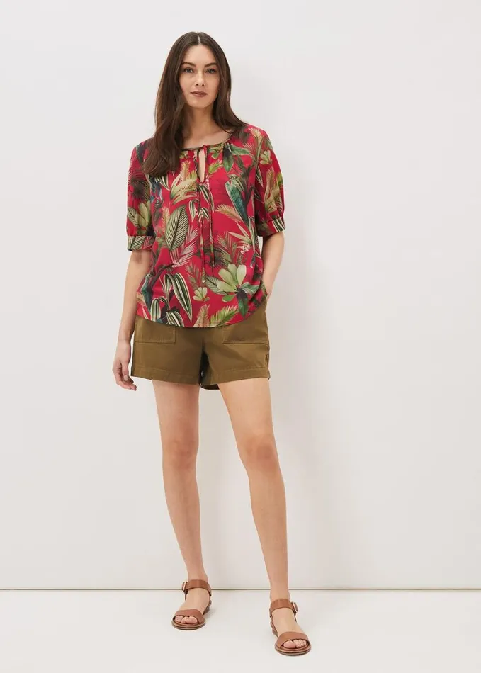 Phase Eight Antonia Tropical Print Top Hot Pink Women Tops and TShirts