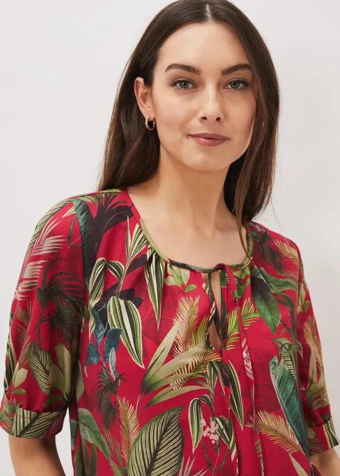 Phase Eight Antonia Tropical Print Top Hot Pink Women Tops and TShirts