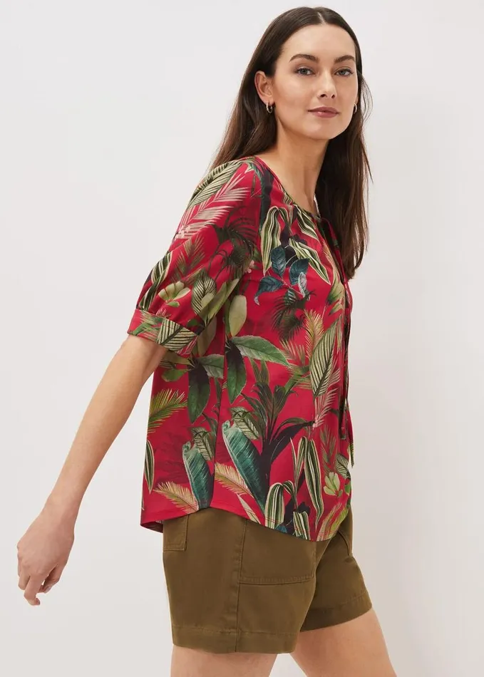 Phase Eight Antonia Tropical Print Top Hot Pink Women Tops and TShirts
