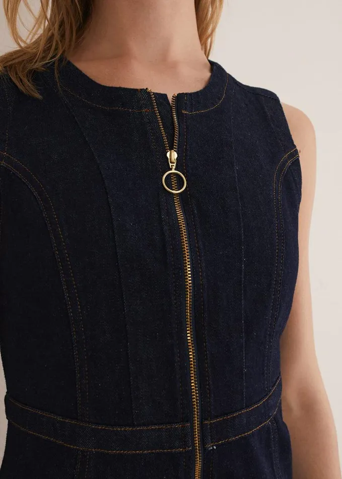 Phase Eight Anwen Fitted Denim Midi Dress Indigo Women Dresses