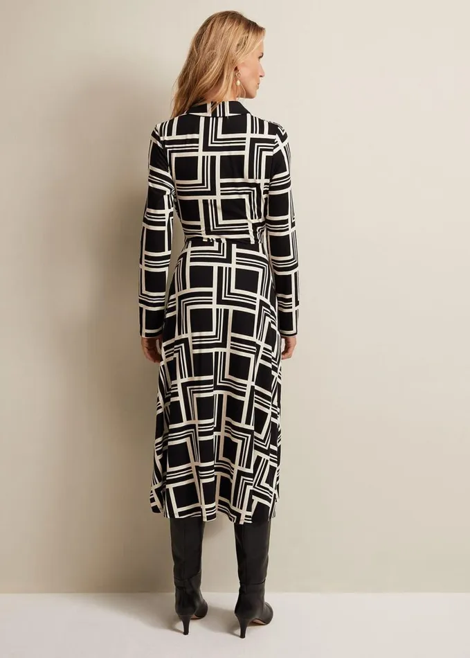 Phase Eight April Geo Midi Dress Blackmulti Women Dresses