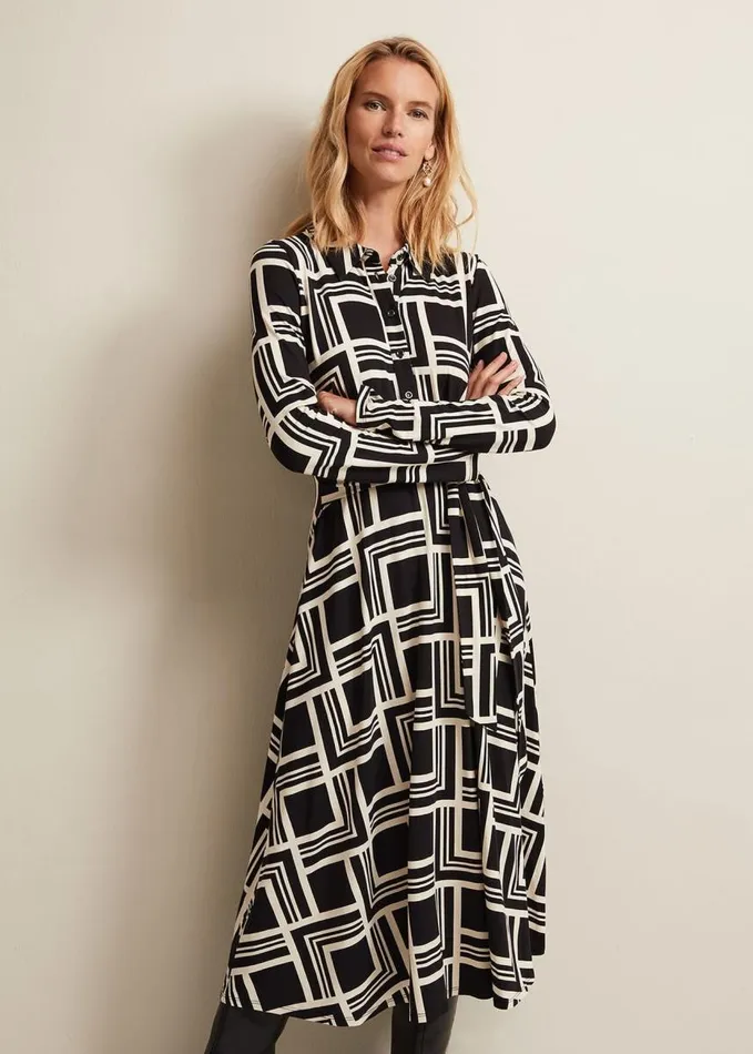 Phase Eight April Geo Midi Dress Blackmulti Women Dresses