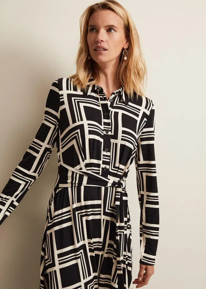 Phase Eight April Geo Midi Dress Blackmulti Women Dresses