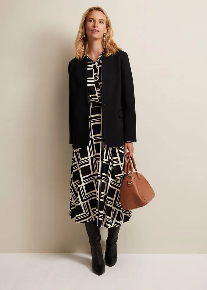 Phase Eight April Geo Midi Dress Blackmulti Women Dresses