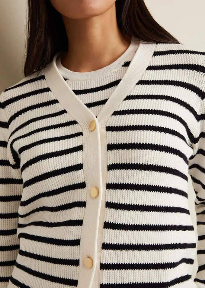 Phase Eight Chloe Stripe Cardigan Ivorynavy Women Knitwear