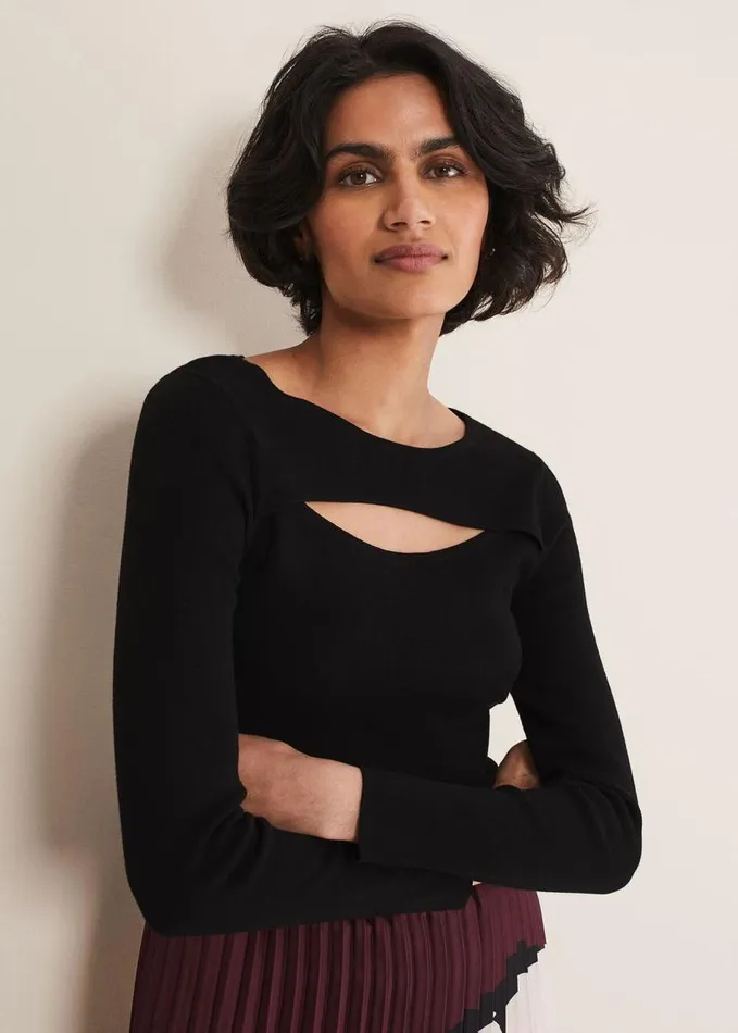 Phase Eight Ciara Cut Out Knit Black Women Knitwear