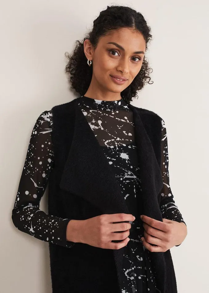 Phase Eight Coray Waterfall Fluffy Gilet Black Women Jackets