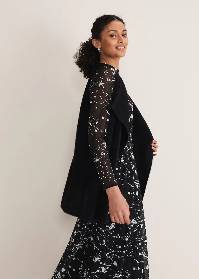 Phase Eight Coray Waterfall Fluffy Gilet Black Women Jackets
