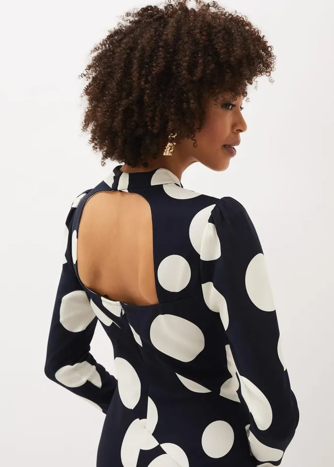 Phase Eight Gabi Spot Print Asymmetric Hem Dress Navyivory Women Dresses