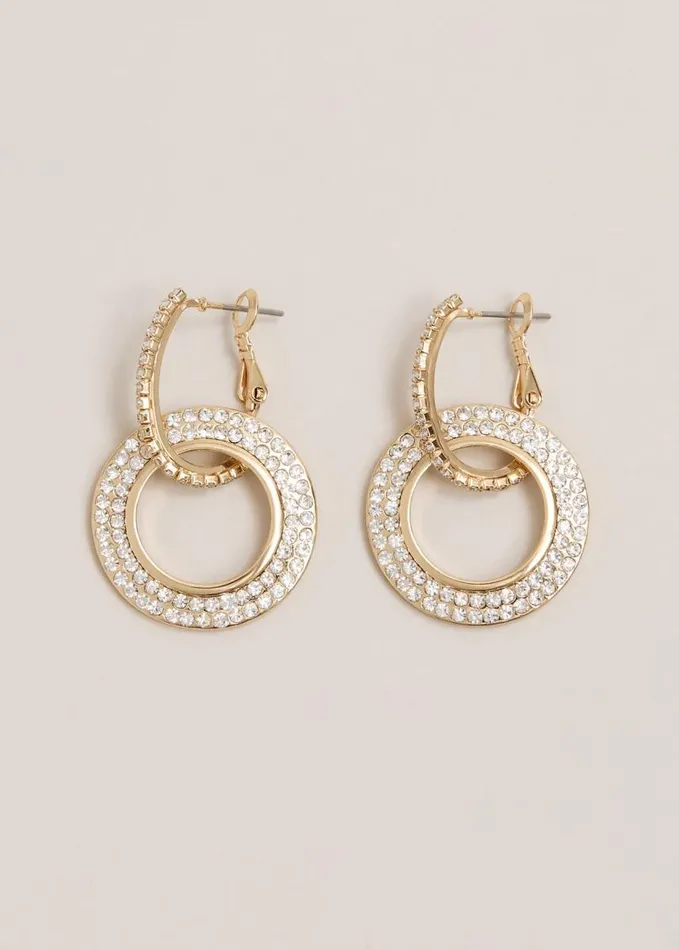 Phase Eight Gold Sparkle Circle Drop Earrings Gold Women Jewellery