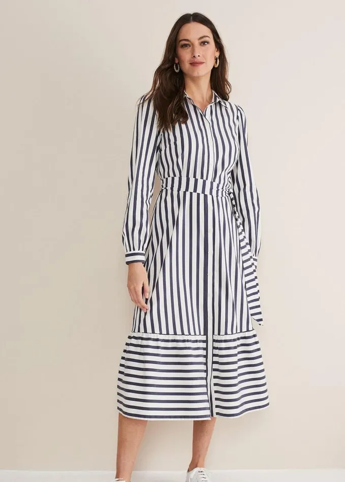 Phase Eight Henley Striped Midaxi Dress Navyivory Women Dresses