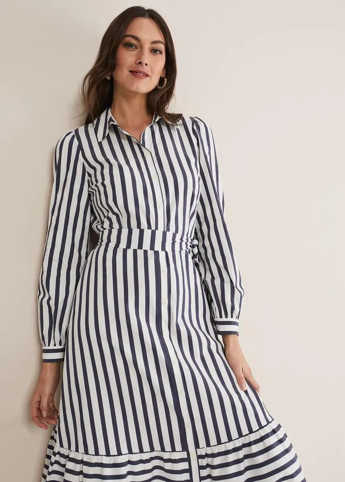 Phase Eight Henley Striped Midaxi Dress Navyivory Women Dresses