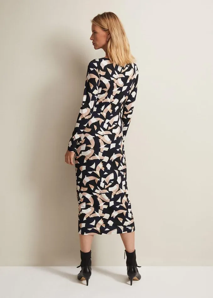 Phase Eight Jordana Geo Ruched Midi Dress Navy Women Dresses