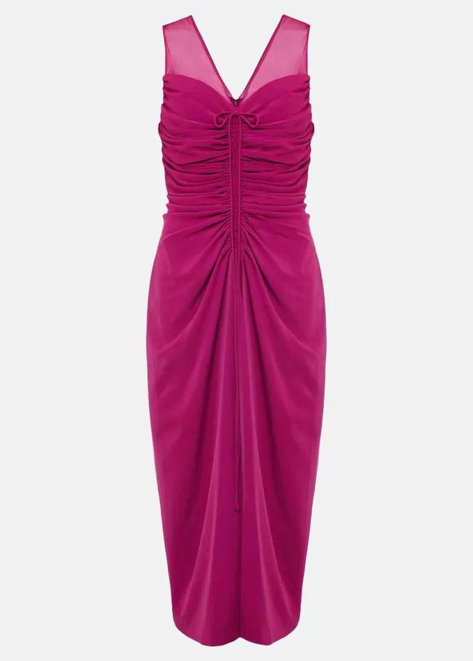 Phase Eight Leah Ruched Midi Dress Magenta Women Dresses