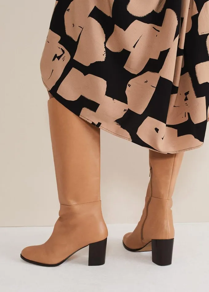 Phase Eight Leather Knee High Boots Camel Women Heels