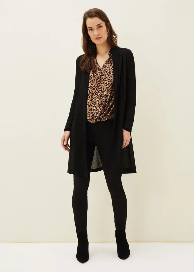 Phase Eight Lili Sheer Longline Cardigan Black Women Knitwear