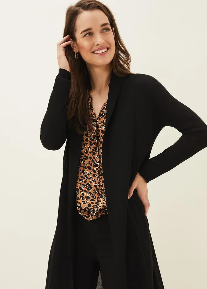 Phase Eight Lili Sheer Longline Cardigan Black Women Knitwear
