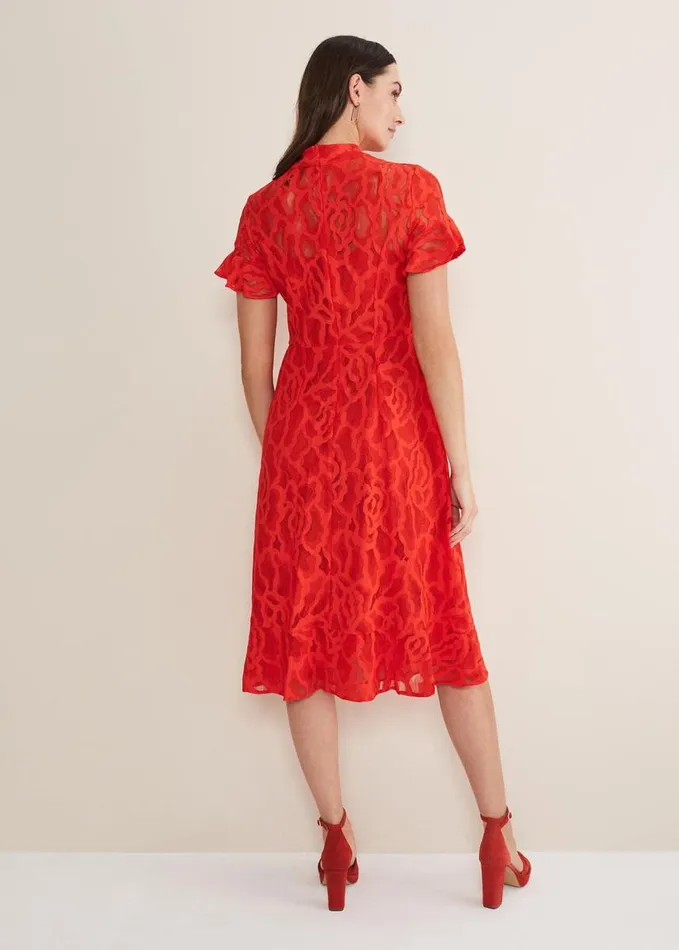 Phase Eight Lulu Lace Midi Dress Fire Women Dresses