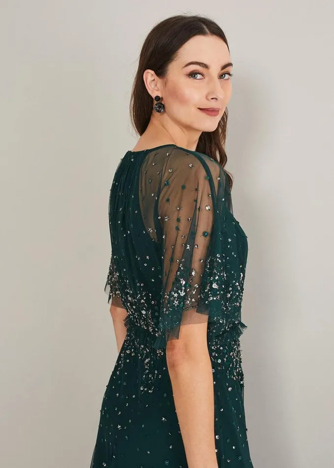 Phase Eight Lumi Short Tulle Beaded Dress Greyyellow Women Dresses