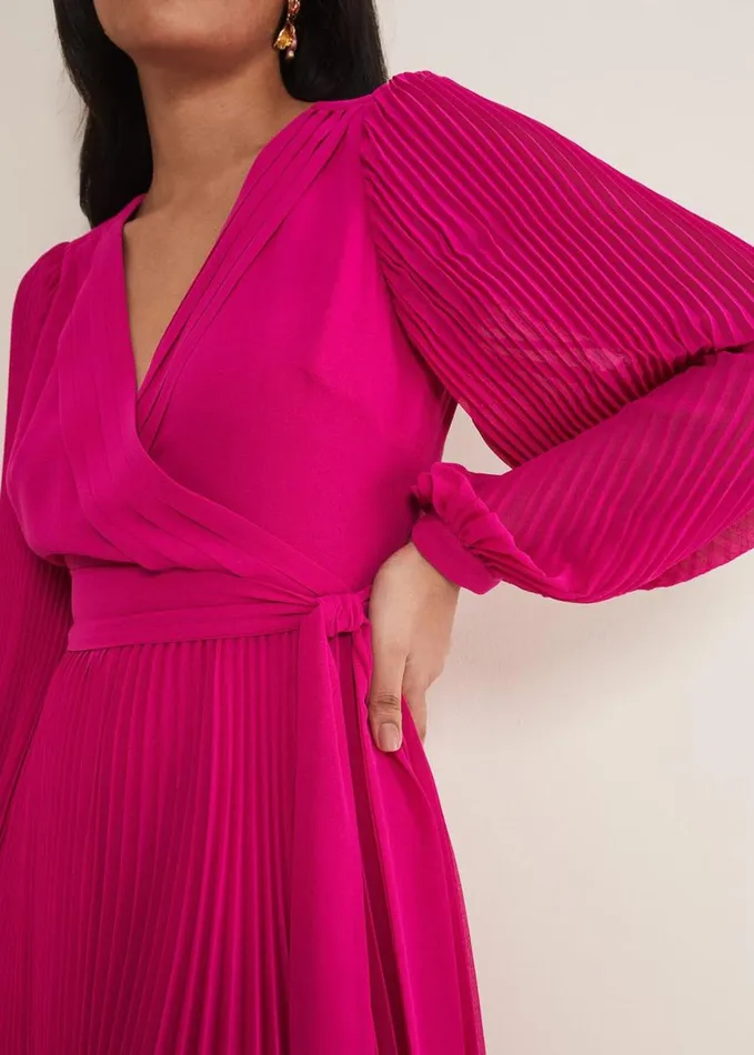 Phase Eight Petite Petra Wrap Pleated Midi Dress Magenta Women Dresses